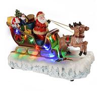 WeRChristmas Pre-Lit Polyresin Santa on Reindeer Sleigh Illuminated with Colour LED Lights, 27 cm