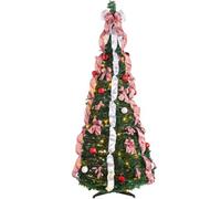 WeRChristmas Pre-Lit Pop-Up Decorated Christmas Tree, Red/white, 6 Ft