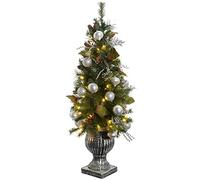WeRChristmas Pre-Lit Potted Christmas Tree with 50 Warm White LED Fairy Lights, 4 feet/1.2 m - Silver/Blue