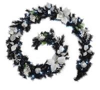 WeRChristmas Pre-Lit, Pre-Decorated Garland, 40 Ice White LED Lights, Black & Silver, 9 ft / 2.7 M
