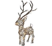 WeRChristmas Pre-Lit Rattan Warm White LED Reindeer with Snow and Stars Christmas Decoration, 48 cm - Multi-Colour