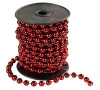 WeRChristmas Pre-Lit Shiny Beaded Garland Tinsel Christmas Tree Decoration on a Reel, 6.5 m - Red