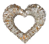 WeRChristmas Pre-Lit Silver Woven Rattan Warm White LED Heart Decoration with Dusting of Glitter, 38 cm - Multi-Colour