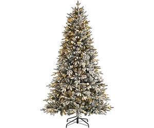 WeRChristmas Pre-Lit Slim Snow Flocked Christmas Tree with 250 Chasing Warm LED Lights, Multi-Colour, 5 feet/1.5m