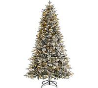 WeRChristmas Pre-Lit Slim Snow Flocked Christmas Tree with 450 Chasing Warm LED Lights, Multi-Colour, 7 feet/2.1m