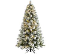 WeRChristmas Pre-Lit Snow Drift Flocked Pine Needle Christmas Tree, Multi-Function LED Lights, Warm White, 6 feet/1.8 m