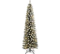 WeRChristmas Pre-lit Snow Flocked Pencil Christmas Tree with 180 LED Lights, White, 6.5 feet/1.95 m, WRC-8629