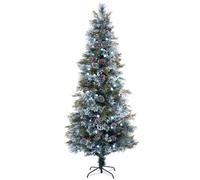 WeRChristmas Pre-Lit Snow Flocked Pinecone & Berries Fibre Optic Christmas Tree, White LED Lights, 6 ft / 180 cm