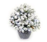 WeRChristmas Pre-Lit Snow Flocked Potted Bush with 50 Bright LED Lights and Pine Cones with Timer Control