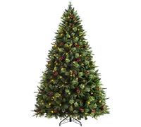 WeRChristmas Pre-Lit Victorian Mixed Tip Berries & Cones Christmas Tree with 260 LED Lights, Green, 7 feet/2.1 m
