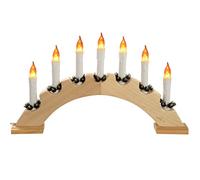 WeRChristmas Pre-Lit Wooden Flickering Bridge Arch Window Table Christmas Decoration with 7 Candles-Size 48cm, Natural Pine, gold