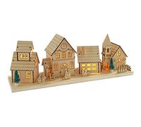 WeRChristmas Pre-Lit Wooden Village Scene Illuminated with 10 Warm LED Lights, 48 cm - Large, White