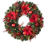 Werchristmas Red And Gold Pre-Lit Extra Thick Decorated Wreath 76 Cm