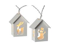 WeRChristmas Reindeer and Snowman Wooden House Light String with 10-LED - White