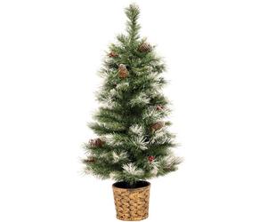 WeRChristmas Scandinavian Blue Spruce Christmas Tree with Pine Cones and Berries in a Gold Resin Pot, 3 feet - Green