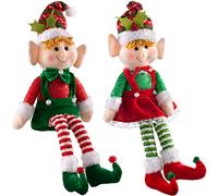 WeRChristmas Set of 2 Sitting Christmas Elf Decorations, Multi-Colour, 45cm
