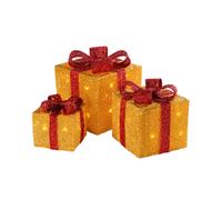 WeRChristmas Gift Box Silhouette with 35 Warm White LED Lights and Tinsel Christmas Decoration - Gold, Set of 3
