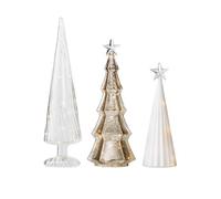 WeRChristmas Set Of 3 Pre-Lit Glass Christmas Trees, 35 Cm, Mixed Finishes, Warm White Leds