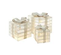 WeRChristmas Pre-Lit Paper String and Gauze Gift Box Set with 42 Warm LED Lights, 15/20/26 cm - White