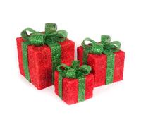 WeRChristmas Set of 3 Pre-Lit Sisal Gift Boxes with Warm White LED Lights Christmas Decoration
