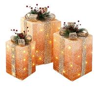 WeRChristmas Set of 3 Tall Light Up Gift Box Decorations with Bow, Multi-Colour, 29/35/43 cm
