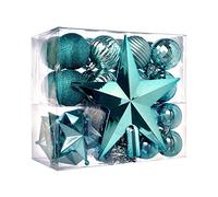 WeRChristmas Shatterproof Baubles Decoration Pack with Tree Topper and Garland - 42-Piece, Turquoise Blue