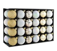 WeRChristmas Shatterproof Luxury Christmas Tree Baubles,Plastic 48-Piece - Gold/Silver/White