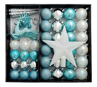 WeRChristmas Shatterproof Luxury Christmas Tree Baubles,Plastic 50-Piece - Silver/Blue/White