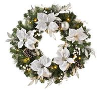 Werchristmas Silver And White Pre-Lit Extra Thick Wreath 76 Cm