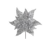 WeRChristmas Silver Sequin Artificial Poinsettia Flower, 30cm