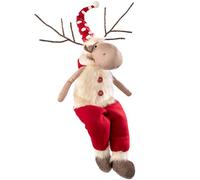 WeRChristmas Sitting Christmas Moose Figurine with Soft Legs, Multi-Colour, 61cm