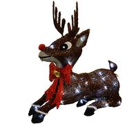 WeRChristmas Sitting Rudolph Reindeer with 30-LED Lights Christmas Decoration, 50 cm - White