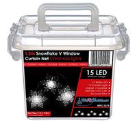 WeRChristmas Snowflake V Window Curtain Net Christmas Lights with 15 White Static LEDs, 1.2 x 1.2 m - White