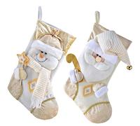 WeRChristmas Snowman and Santa Pack Hanging Stocking 3D Head, Cream & Gold