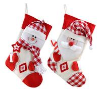 WeRChristmas Snowman and Santa Pack Hanging Stocking 3D Head, White & Red Tartan, 48 cm