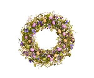 WeRChristmas Spring Door Wreath with Artificial Flowers & Eggs, Purple, 28 inches