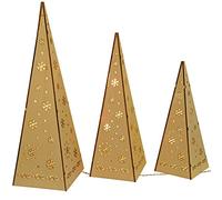 WeRChristmas Wooden Pyramid Christmas Trees with Warm White LED Lights Decoration - Multi-Colour, Set of 3