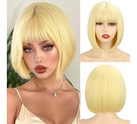 WERD Blonde Bob Wig with Bangs Straight Bob Wig Short Blonde Wigs for Women Short Light Blond Synthetic Heat Resistant Colorful Wig for Cosplay Party