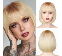 WERD Blonde Bob Wig with Bangs, Straight Ombre Short Blonde Wig for Women, Short Light Blond Wig for Halloween Party Daily Wear