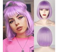 WERD Light Purple Bob Wig with Bangs Short Pastel Purple for Women Straight Light Purple Wig for Daily and Party