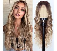 WERD Long Hair Wigs for Women Blonde Wavy Ombre Wig Synthetic 26 Inch Middle Part Blonde Curly Cosplay Party Wig