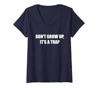 Werd Nicht Erwachsen, ES ist eine Trap V-Neck T-Shirt, Women, Navy, XXL