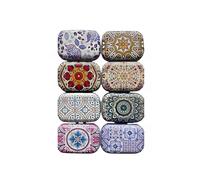 werdecade 8Pcs Mini Flower Tin Trinket Jewelry Organizer Storage Box Decorative Boxes Small Metal Tins with Hinged Lids Portable Box Containers Small Storage Kit (Bohemia)