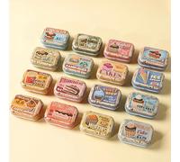 werdecade 8Pcs Mini Vintage Desserts Tin Trinket Jewelry Organizer Storage Box Decorative Boxes Small Metal Tins with Hinged Lids Portable Box Containers Small Storage Kit (Vintage Dessert)