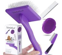Werduoland Dog Slicker Brush for Long Haired Dogs Doodle Brush for Dogs Large Dog Slicker Brush for Goldendoodles with Ergonomic Solid Wooden Handle Long Pin Grooming Brush for Dogs (Purple)