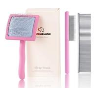 Werduoland Ergonomic Slicker Brush for Long-Haired Dogs--Wooden Handle, Long Pins with Coated Tips for Grooming Goldendoodles Poodles Pink