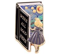 We're All Mad Here Book Enamel Pin, Alice in Wonderland Starry Night Design, 1.38 x 0.75 inch