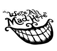 We're All Mad Here Car Sticker Decal, Car Bumper Sticker, Car Window Sticker, Bike Caravan Sticker, Funny Car Sticker, Wonderland Car Stickers, Camper Vinyl Decal, 150mm
