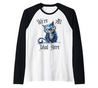 We're All Mad Here Cheshire Cat Alice Wonderland Book Kids Raglan Baseball Tee