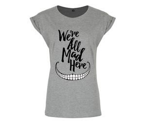 Were All Mad Here Ladies Premium Heather Grey T-Shirt